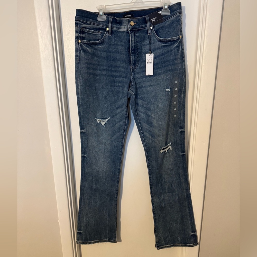 NWT Express skyscraper mid rise jeans with bottom slit size 14